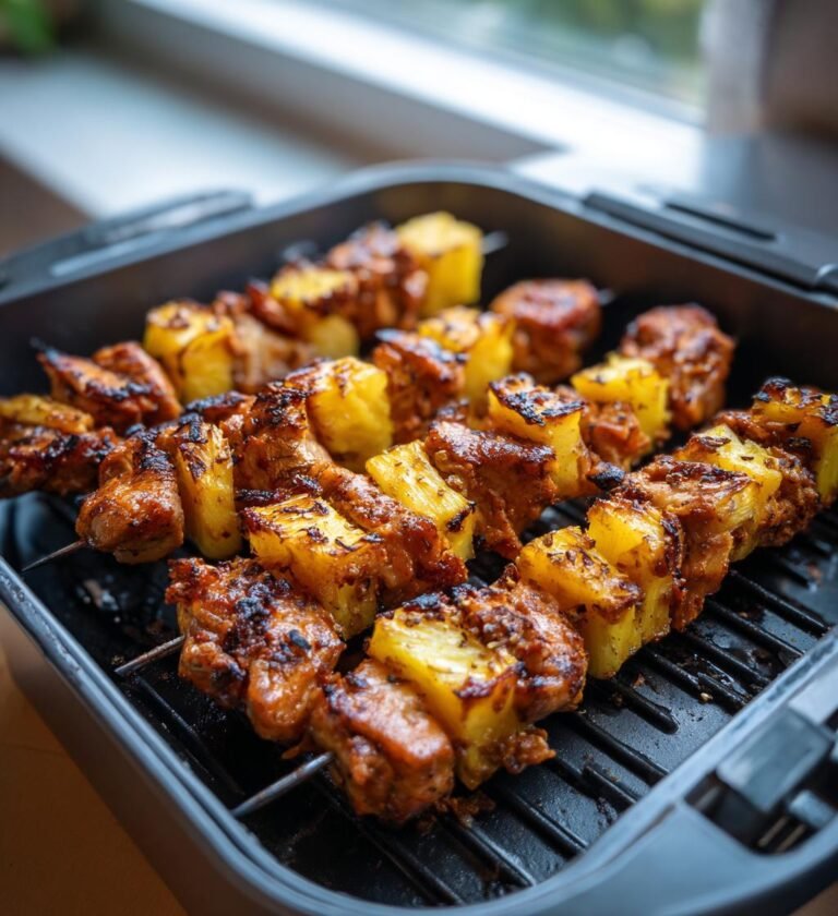 air fryer pineapple chicken skewers for summer